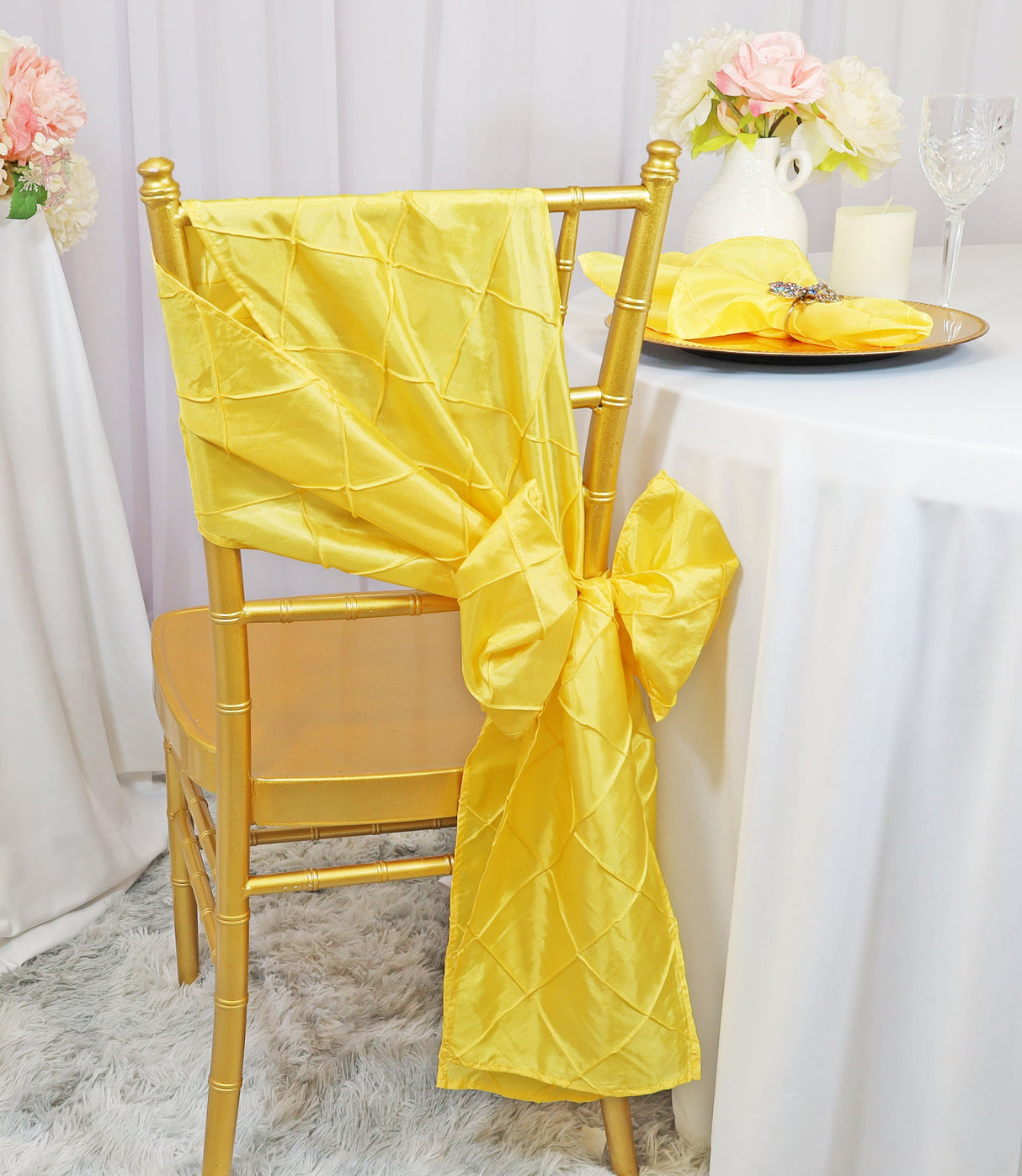 Pintuck Taffeta Chair Sash Canary Yellow