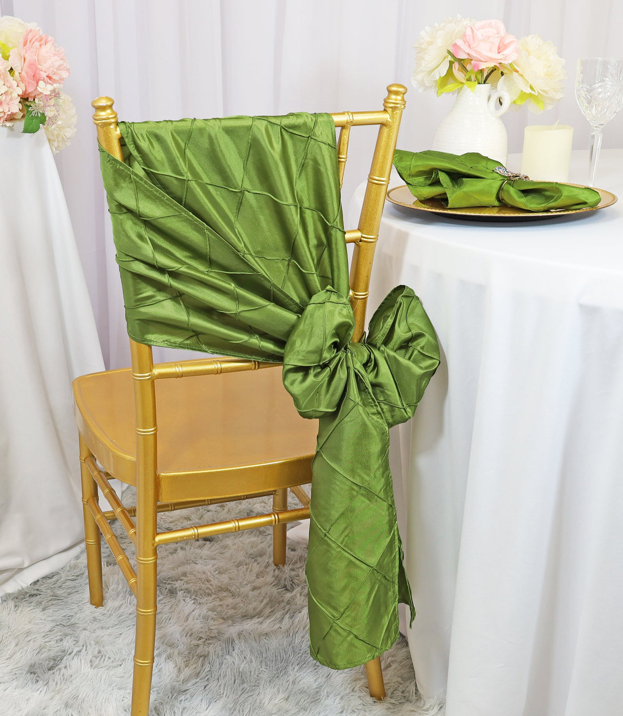 Pintuck Taffeta Chair Sashes 9.5x108 Moss Green