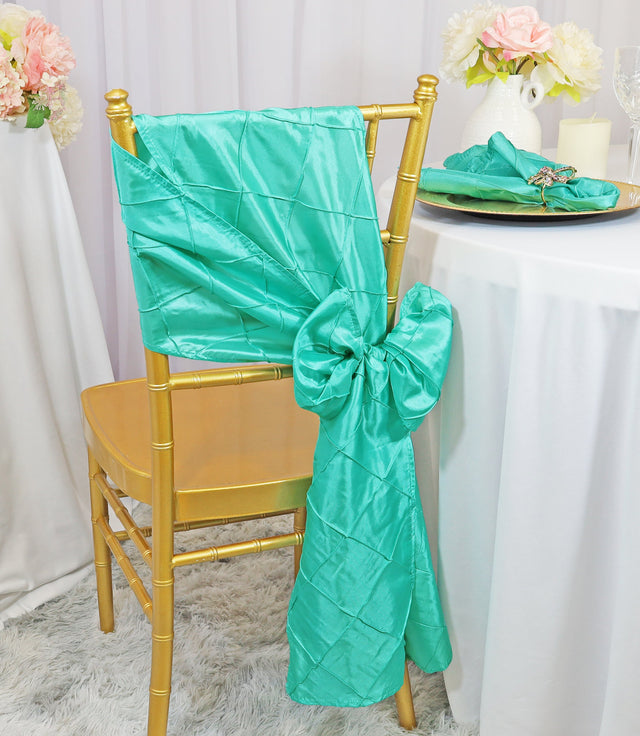 Pintuck Taffeta Chair Sash 9.5x108 Tiff Blue/Aqua Blue