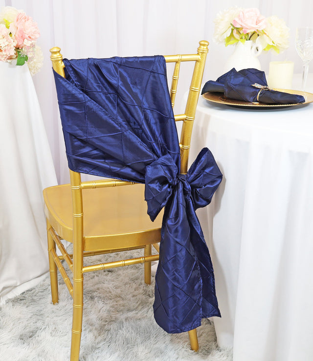 Pintuck Taffeta Chair Sashes 9.5x108 Navy Blue