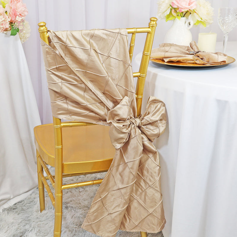 10 Pieces Elegant 9.5x108 inch Pintuck Taffeta Chair Sashes Champagne