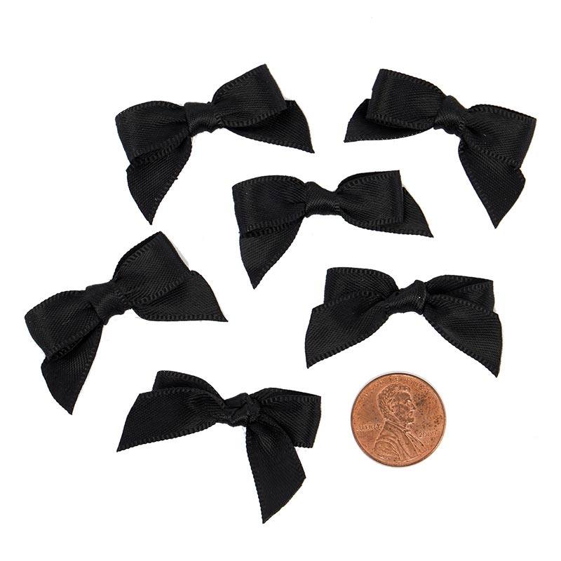 Pre-Tied Tiny Satin Bows 1 '' X 1 3/8 '' Black Color 50 each / package