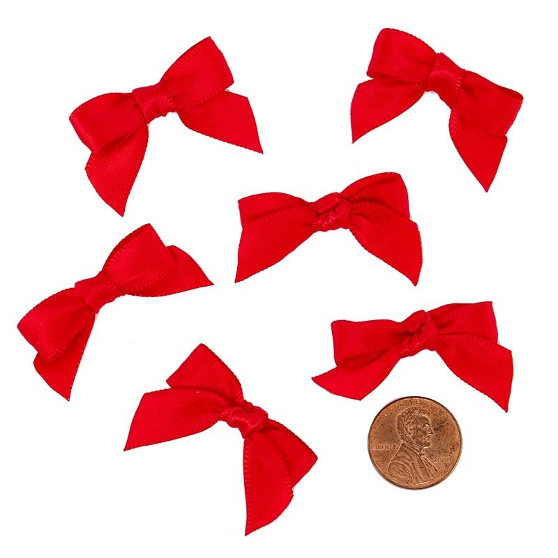 Pre-Tied Tiny Satin Bows 1 '' X 1 3/8 '' Red Color 50 each / package