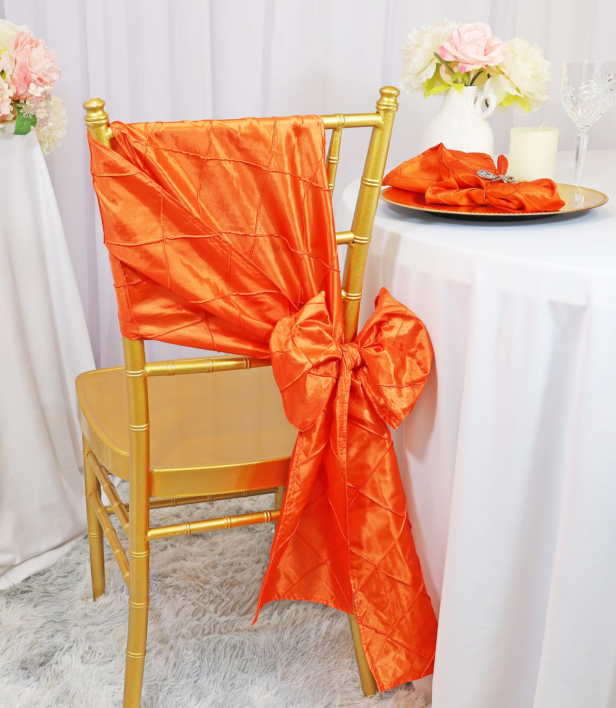 Pintuck Taffeta Chair Sash Sample 9.5x108 Orange