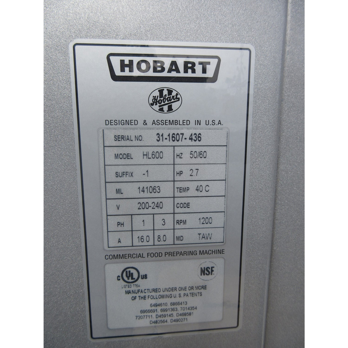 Hobart HL600 60 Quart Legacy Mixer, Unboxed - Brand New
