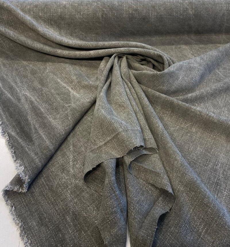 Belgian Linen Drifter Moss Linen Fabric - Moss, Shabby Chic, 56" Width (1 Yard)