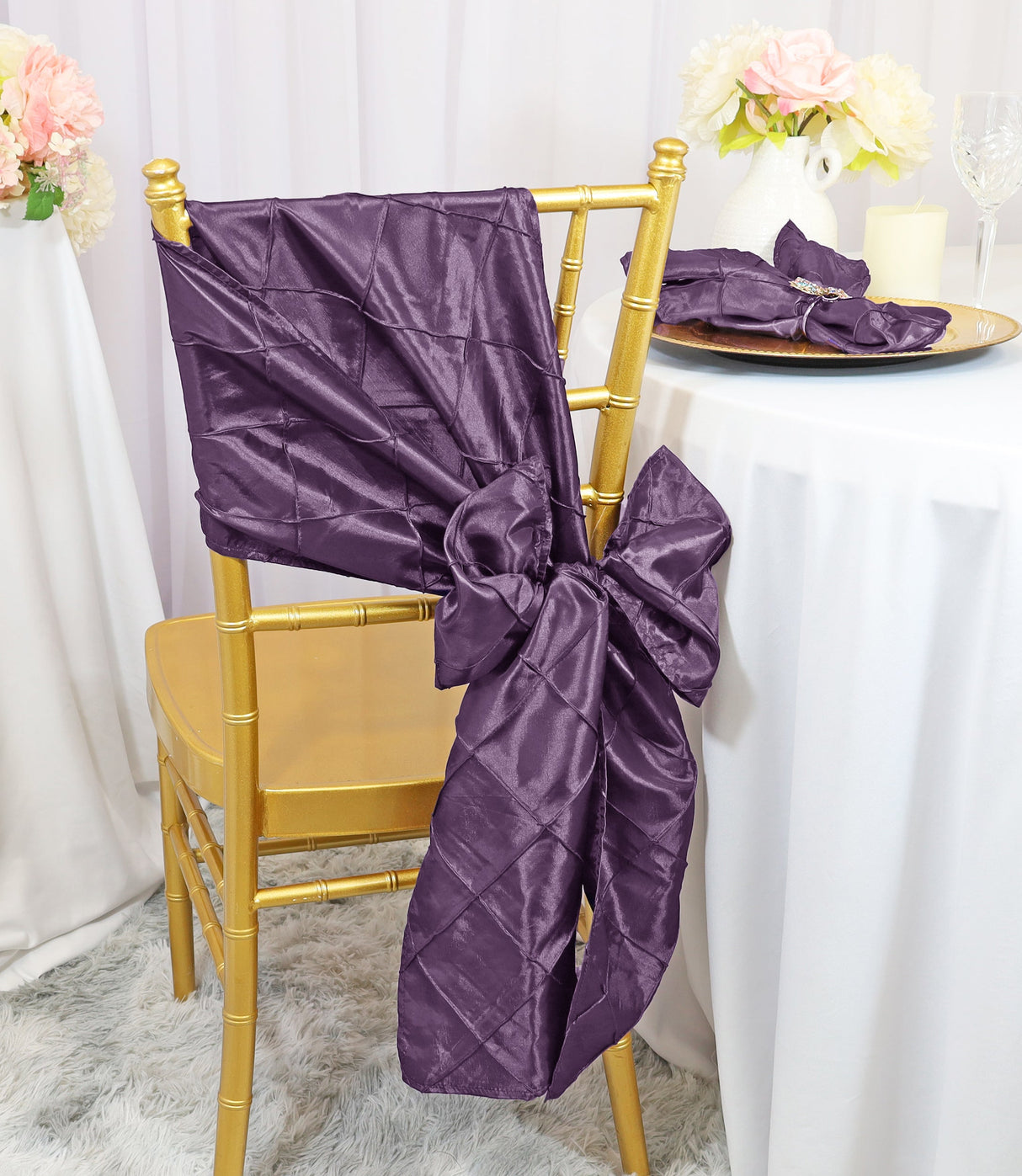 Pintuck Taffeta Chair Sashes Wisteria 9.5x108