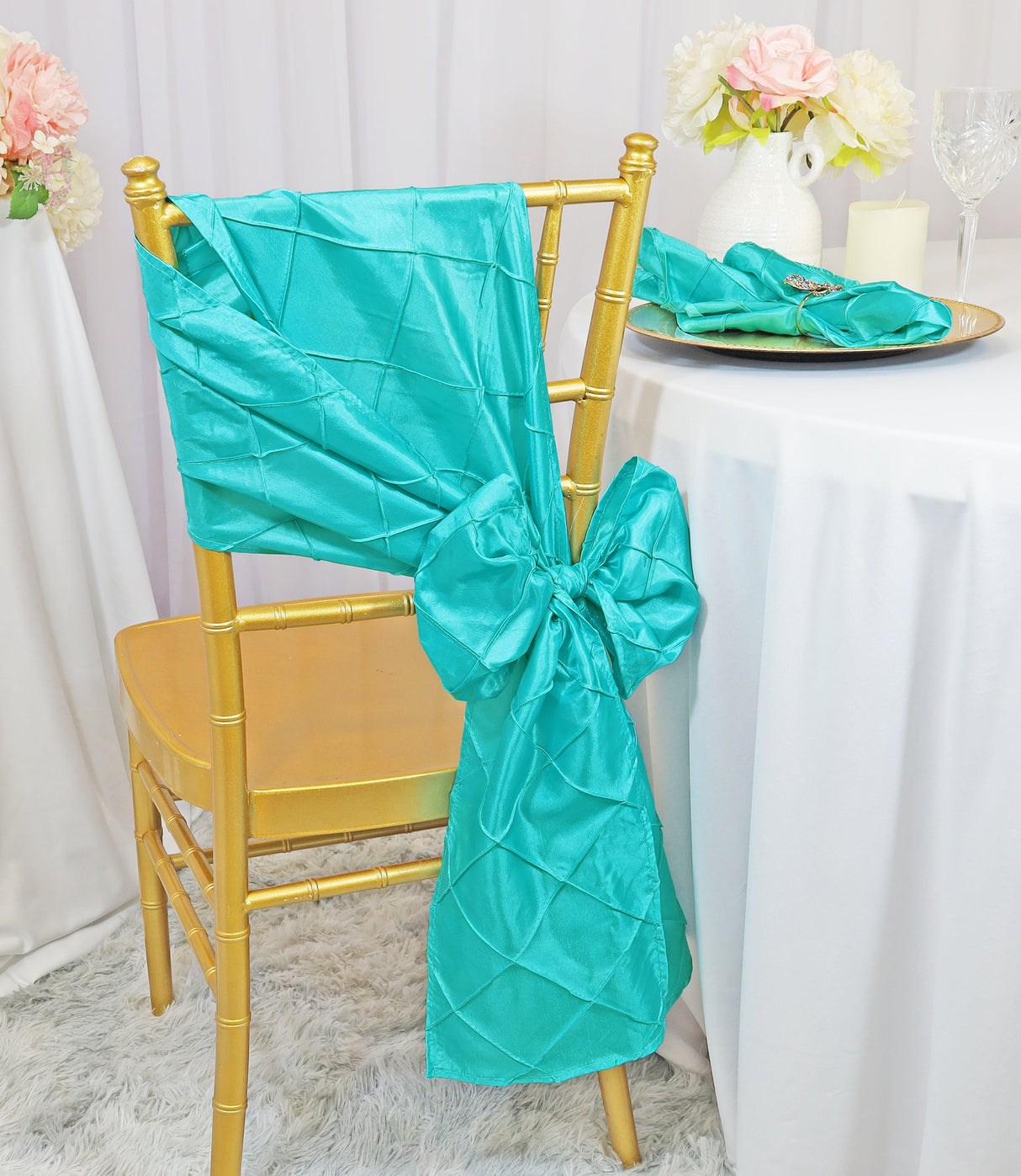 Pintuck Taffeta Chair Sashes 9.5x108 Pool Blue