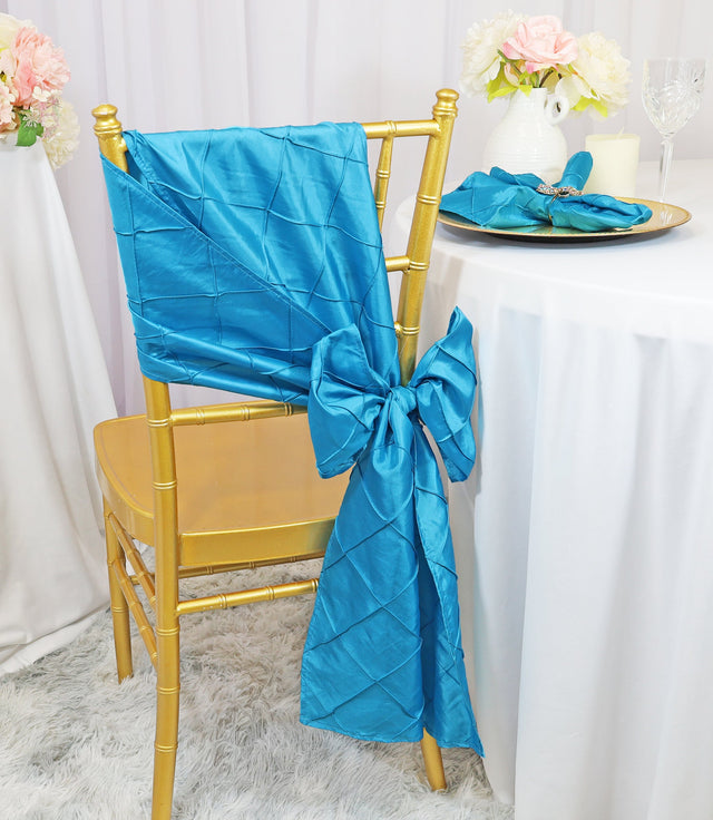 Pintuck Taffeta Chair Sashes Turquoise 9.5x108