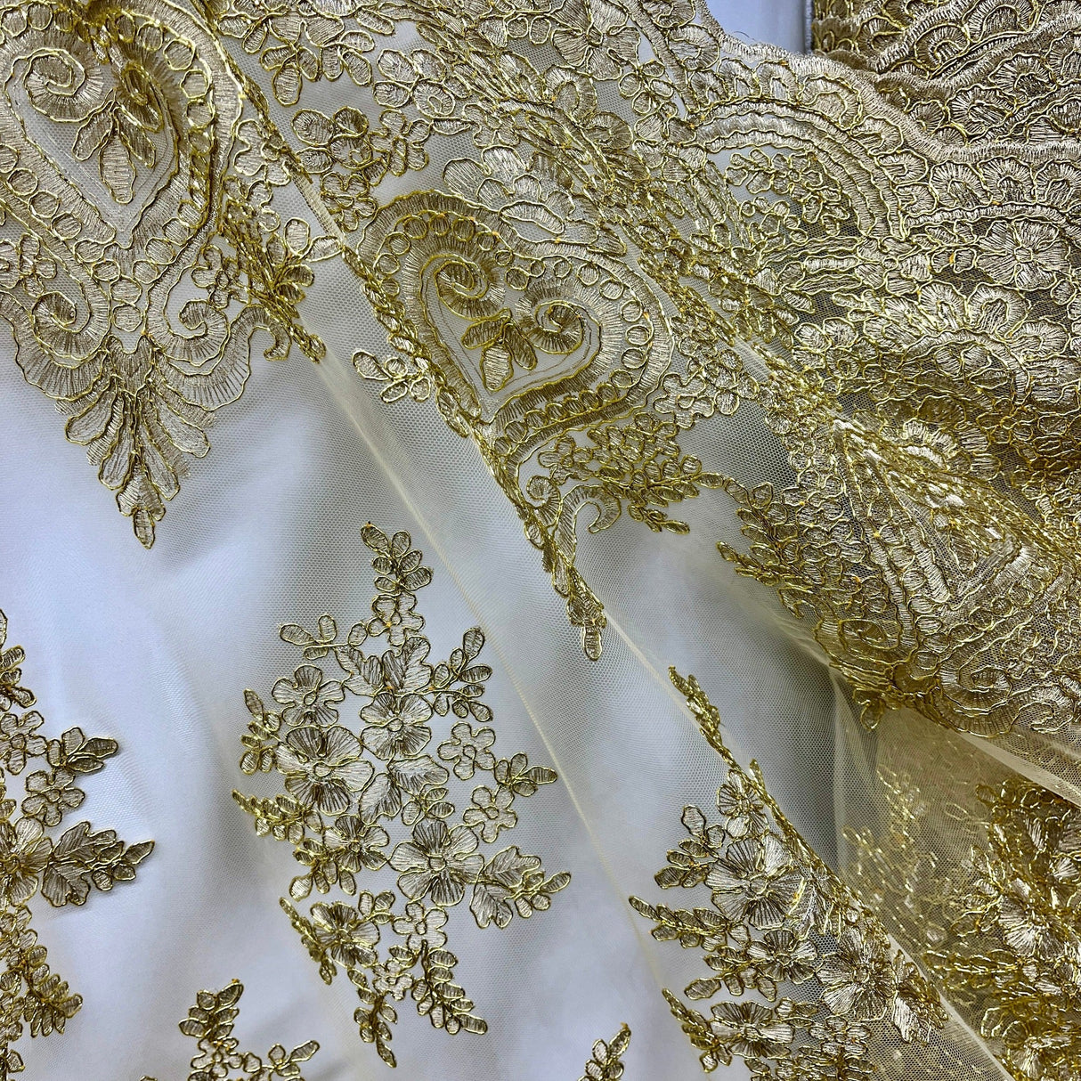 Embroidered Lace Fabric on Polyester Net Mesh