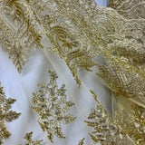 Embroidered Lace Fabric on Polyester Net Mesh