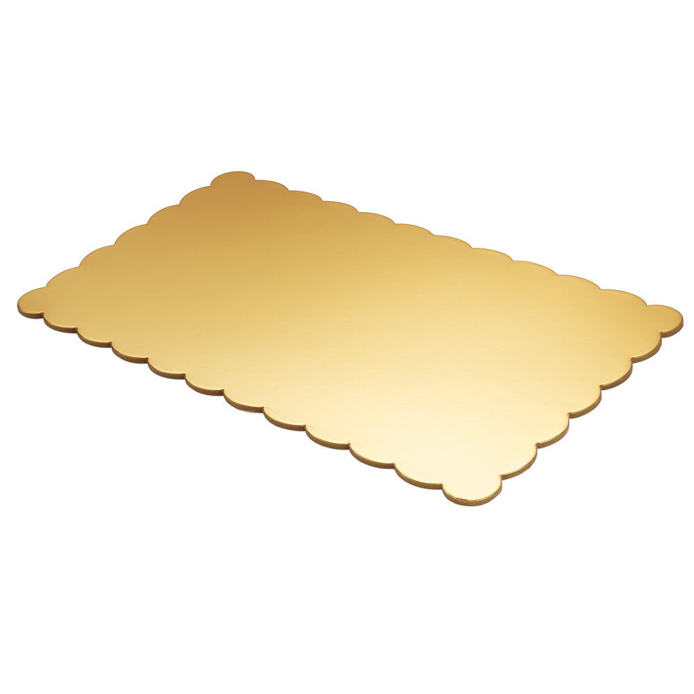 O'Creme Gold Scalloped Log Cake Board, 11.25" x 6.5" - Pack of 25