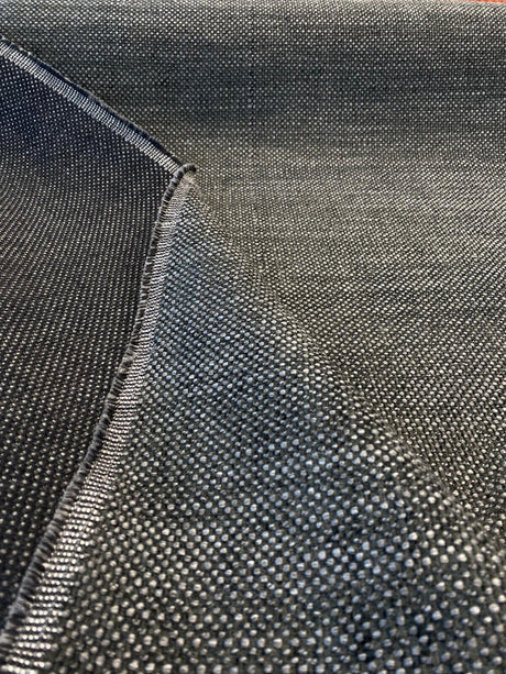 Gemma Black Carbon Fiber Italian Chenille Fabric - Black With Gray Hint, 56" Width (1 Yard)