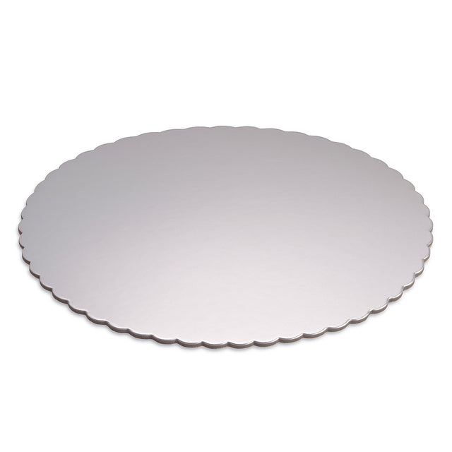 O'Creme Silver Scalloped Round Cake Boards, 10" Diameter - Pack of 25