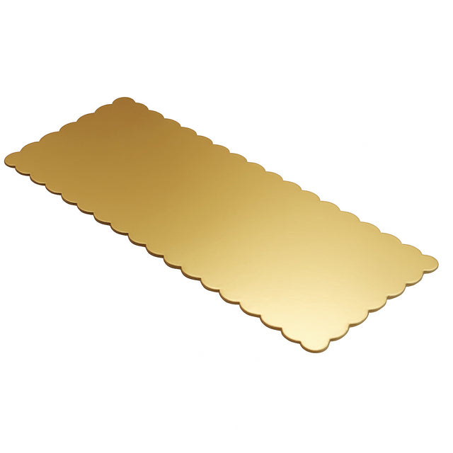 O'Creme Gold Scalloped Log Cake Board, 16.75" x 6.5" - Pack of 25