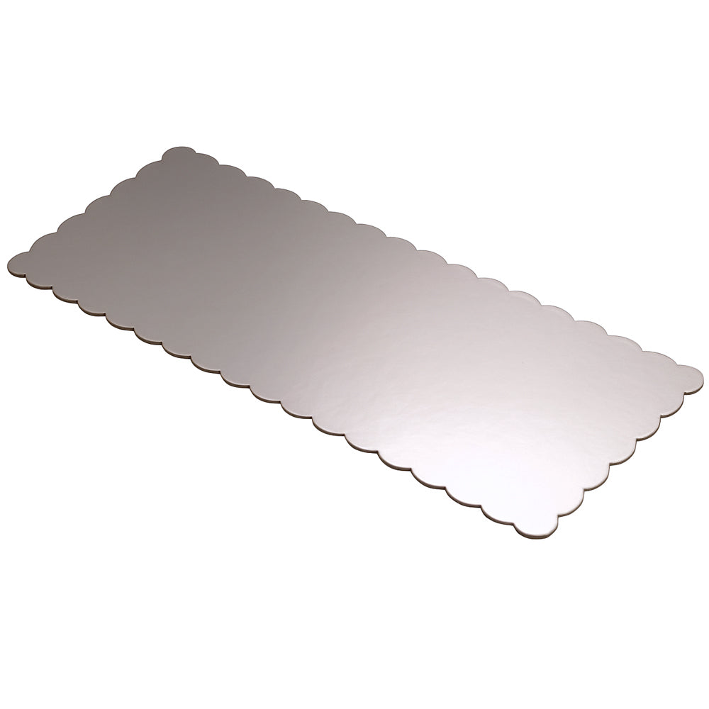 O'Creme Silver Scalloped Log Cake Board, 16.75" x 6.5" - Pack of 25