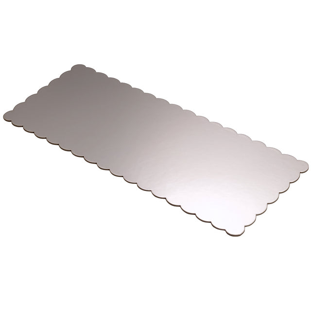 O'Creme Silver Scalloped Log Cake Board, 16.75" x 6.5" - Pack of 25