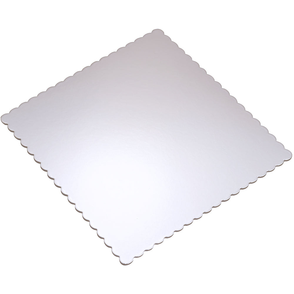 O'Creme Silver Square Scalloped Cake Boards, 12" x 12" - Pack of 25