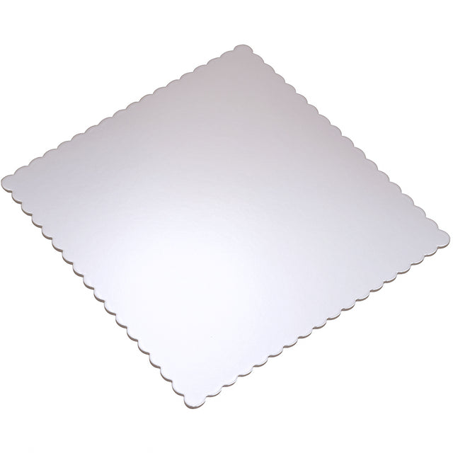 O'Creme Silver Square Scalloped Cake Boards, 12" x 12" - Pack of 25