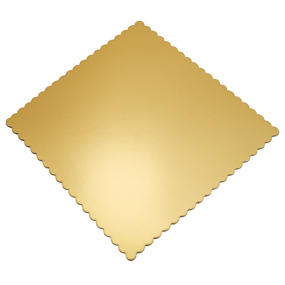 O'Creme Gold Square Scalloped Cake Boards, 10" x 10" - Pack of 25