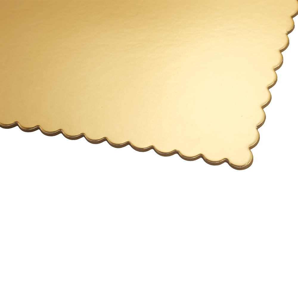 O'Creme Gold Square Scalloped Cake Boards, 10" x 10" - Pack of 25