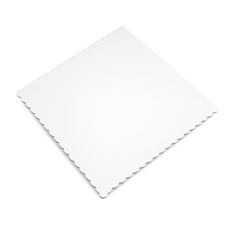O'Creme White Square Scalloped Cake Board, 10" x 10" - Pack of 25