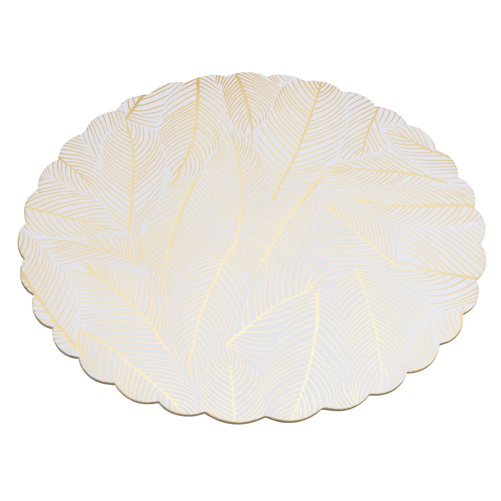 Gold Leaf Printed Round Scalloped Cake Board, 10" x 3/32" - Pack of 5