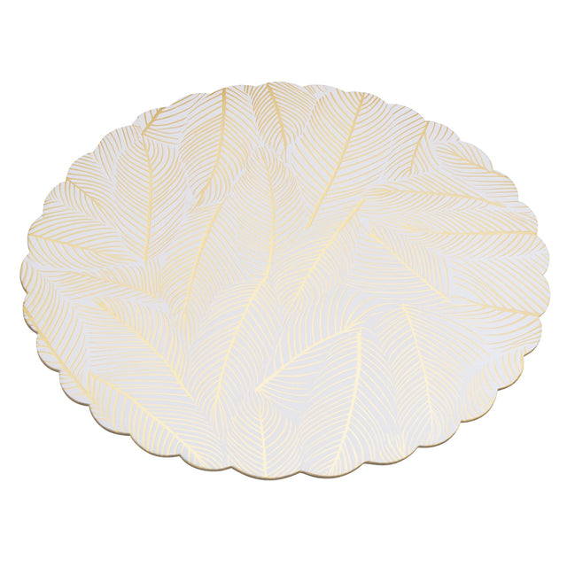 Gold Leaf Printed Round Scalloped Cake Board, 10" x 3/32" - Pack of 5