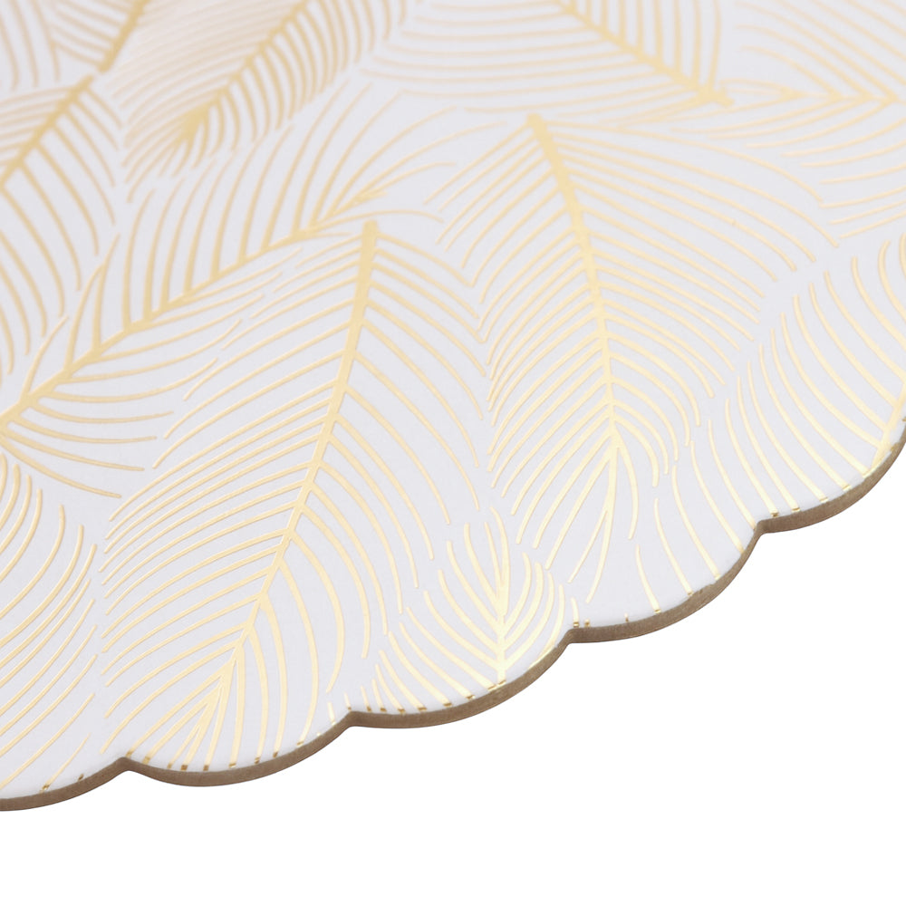 Gold Leaf Printed Round Scalloped Cake Board, 10" x 3/32" - Pack of 5