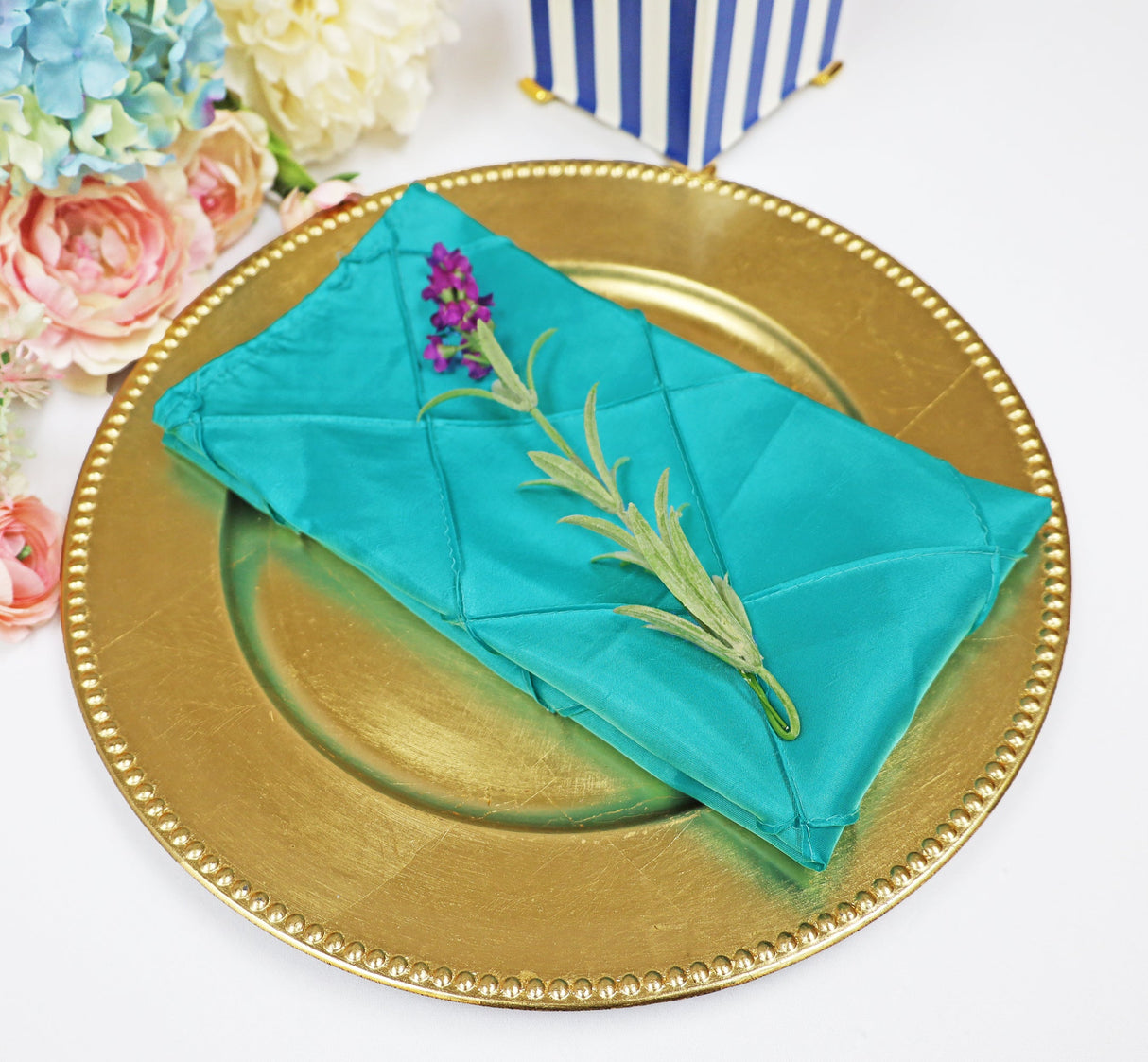 Pintuck Taffeta Dinner Napkin 20x20 Pool Blue