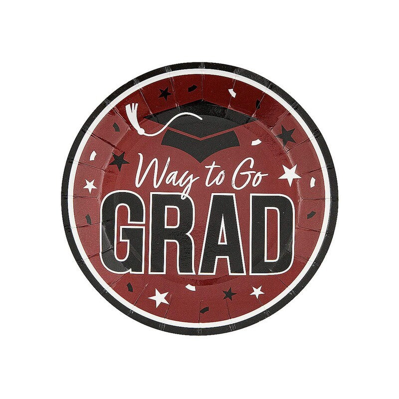 Way to Go Grad Black Dessert Plates 7.25 Inch 25 Count Graduation Party Tableware