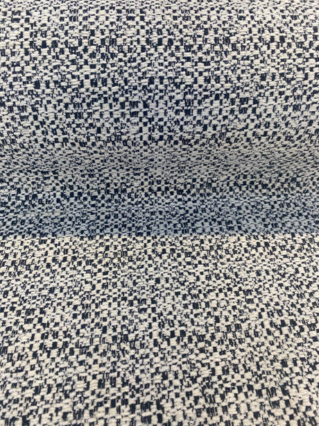 Sandy Domino Soft Chenille Fabric - Beige Off White With Black Domino Pattern, 56" Width (1 Yard)