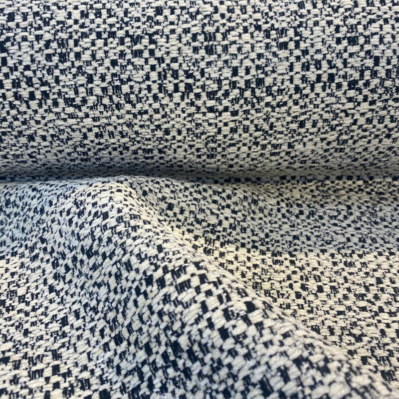 Sandy Domino Soft Chenille Fabric - Beige Off White With Black Domino Pattern, 56" Width (1 Yard)