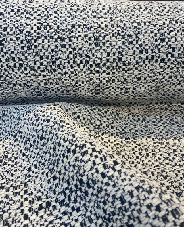 Sandy Domino Soft Chenille Fabric - Beige Off White With Black Domino Pattern, 56" Width (1 Yard)