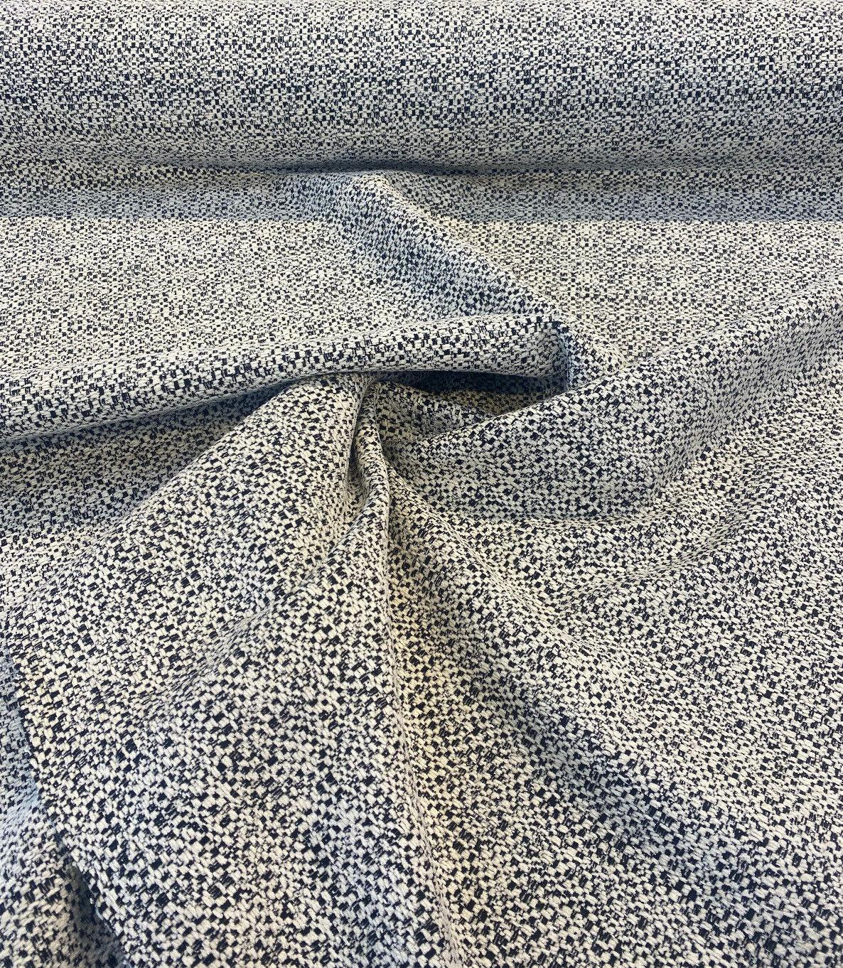 Sandy Domino Soft Chenille Fabric - Beige Off White With Black Domino Pattern, 56" Width (1 Yard)