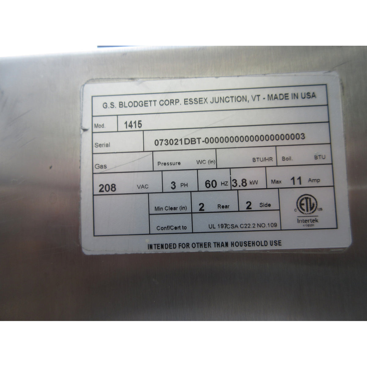 Blodgett 1415 Deck Oven On Stand, Used Excellent Condition