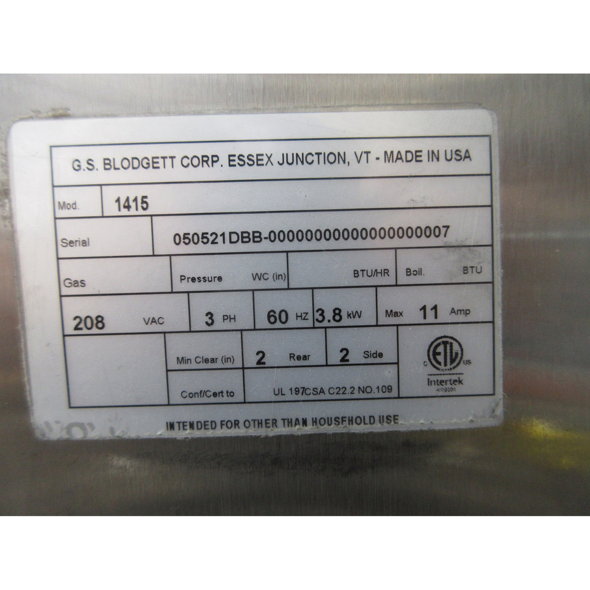Blodgett 1415 Deck Oven On Stand, Used Excellent Condition