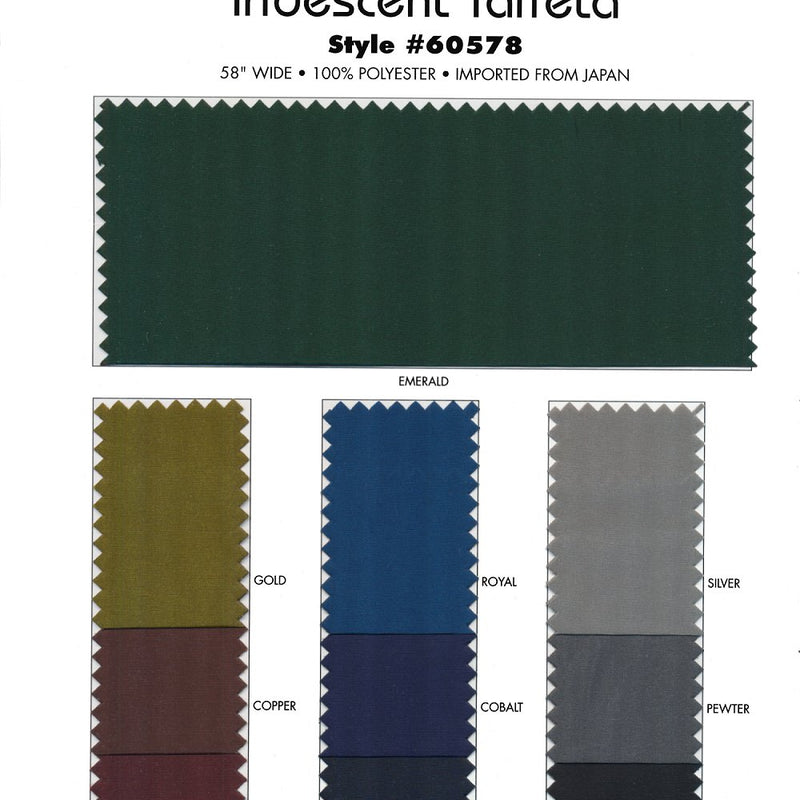 Iridescent Taffeta Polyester Fabric - Black, Cobalt, Copper, Gold, Emerald, Navy, Pewter, Royal, Silver, Wine, 58/60" Width (1 Yard)