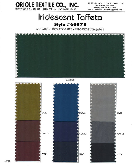 Iridescent Taffeta Polyester Fabric - Black, Cobalt, Copper, Gold, Emerald, Navy, Pewter, Royal, Silver, Wine, 58/60" Width (1 Yard)