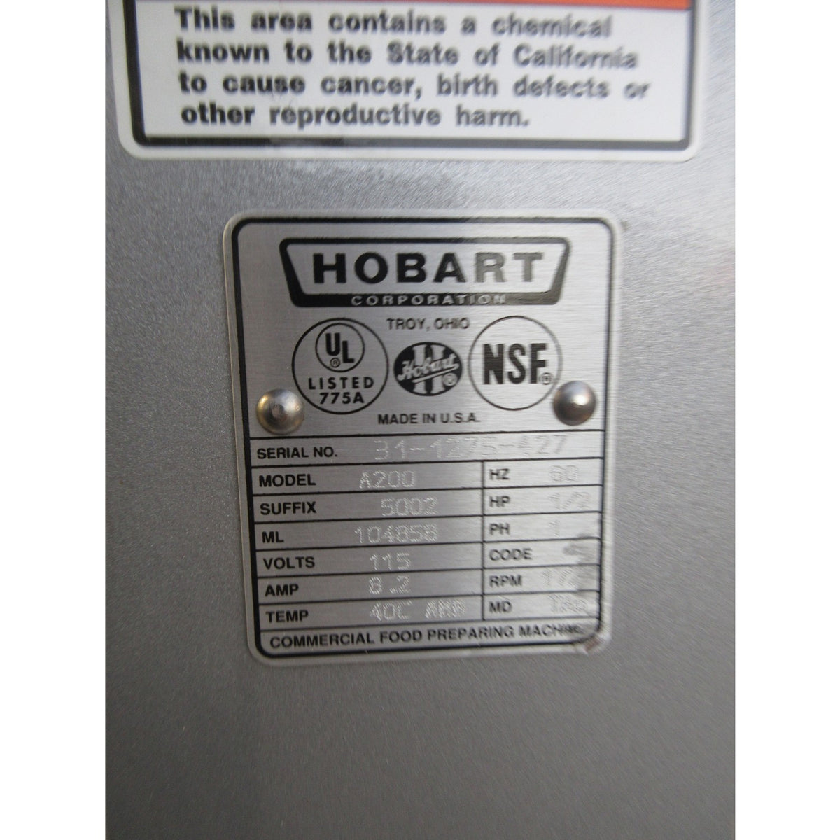 Hobart A200 Mixer 20 Qt, Bowl And 2 Attachments Included, Used Excellent Condition