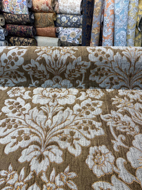 Elagrace Bronze Floral Damask Chenille Fabric - Bronze Floral Damask, 56" Width (By The Yard)