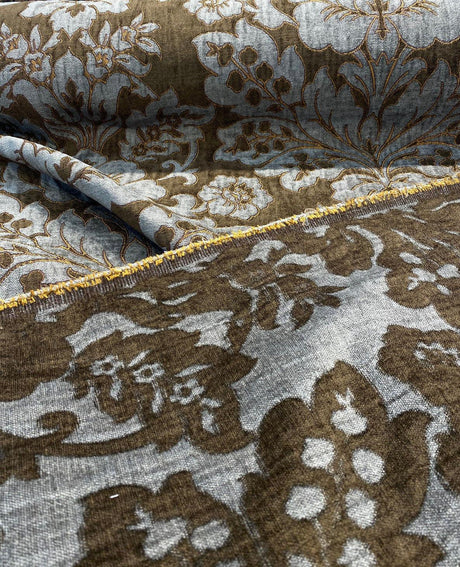 Elagrace Bronze Floral Damask Chenille Fabric - Bronze Floral Damask, 56" Width (By The Yard)