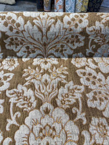Elagrace Bronze Floral Damask Chenille Fabric - Bronze Floral Damask, 56" Width (By The Yard)