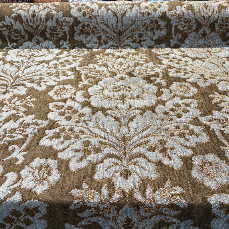 Elagrace Bronze Floral Damask Chenille Fabric - Bronze Floral Damask, 56" Width (By The Yard)
