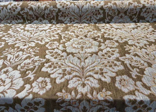Elagrace Bronze Floral Damask Chenille Fabric - Bronze Floral Damask, 56" Width (By The Yard)