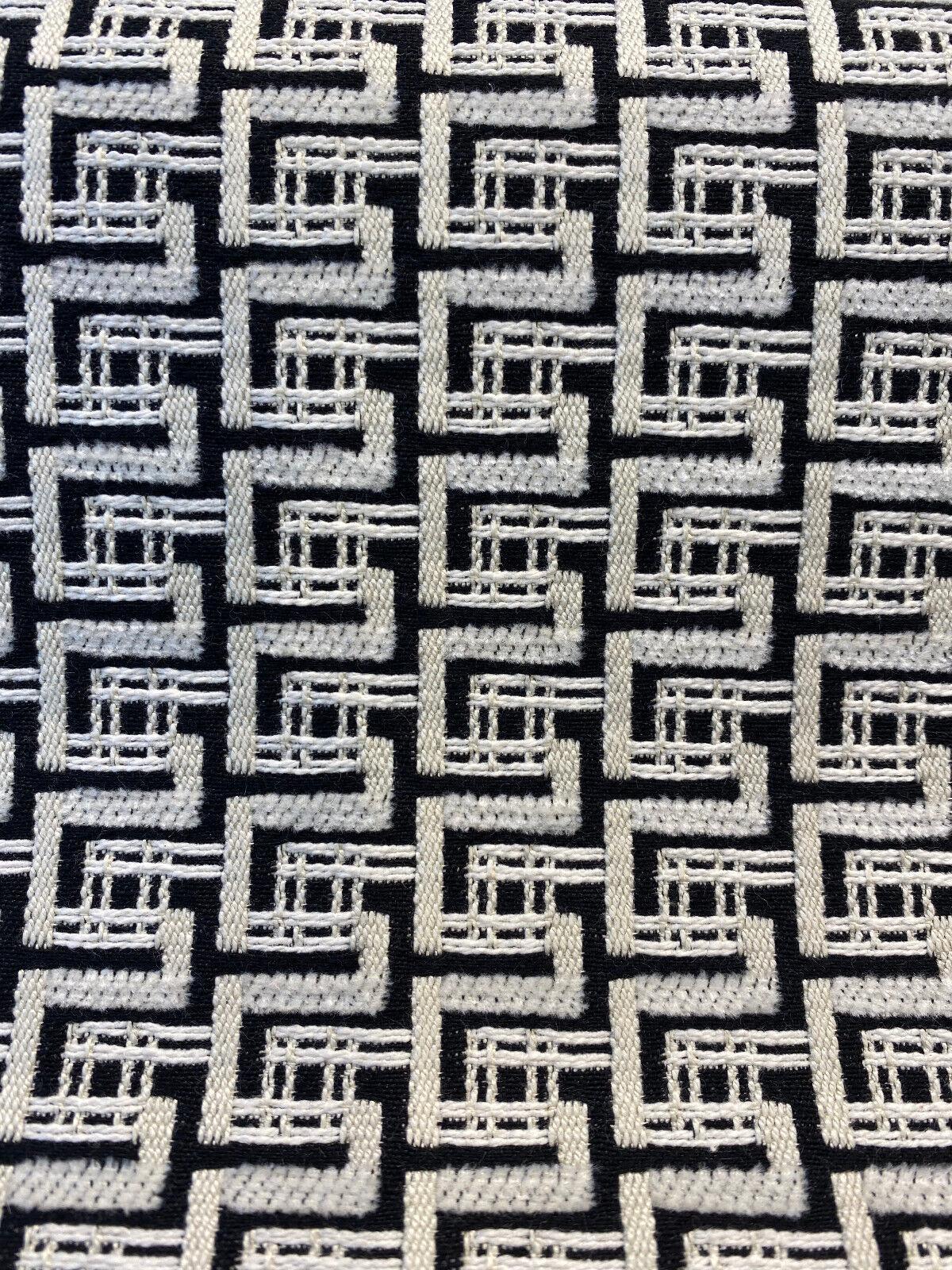 Interlude Chenille Upholstery Fabric - Jet Black, Ivory Small Design, 56" Width (1 Yard)