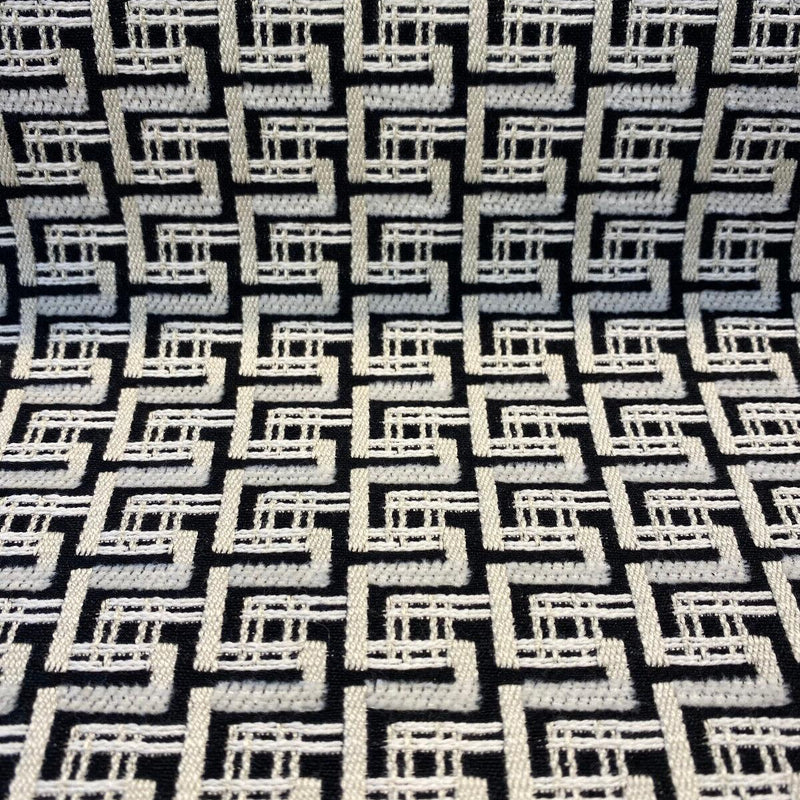 Interlude Chenille Upholstery Fabric - Jet Black, Ivory Small Design, 56" Width (1 Yard)