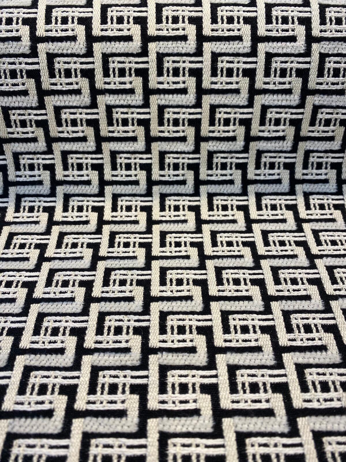 Interlude Chenille Upholstery Fabric - Jet Black, Ivory Small Design, 56" Width (1 Yard)