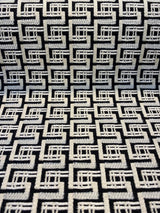 Interlude Chenille Upholstery Fabric - Jet Black, Ivory Small Design, 56" Width (1 Yard)