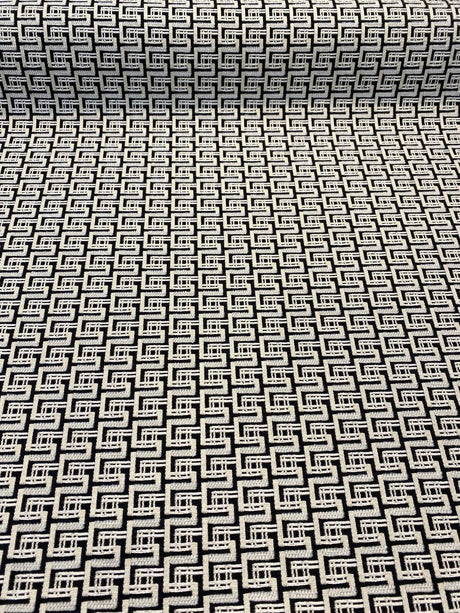 Interlude Chenille Upholstery Fabric - Jet Black, Ivory Small Design, 56" Width (1 Yard)